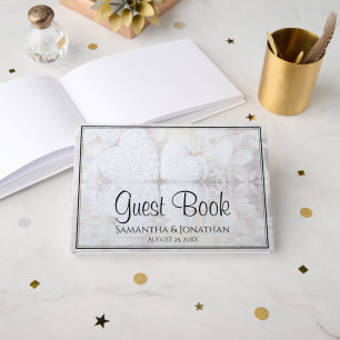 Livre D'or Blanc Reflet Peonies & Coeurs Mariage élégant
