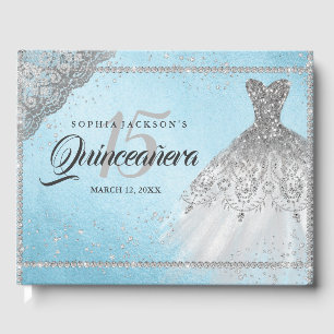 Livre D'or Bleu argenté diamant étincelle Quinceanera