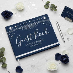 Livre D'or Bleu Céleste Argent Soleil Lune Étoiles Mariage