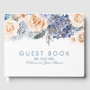Livre D'or Bleu et Pêche Floral Élégant Mariage