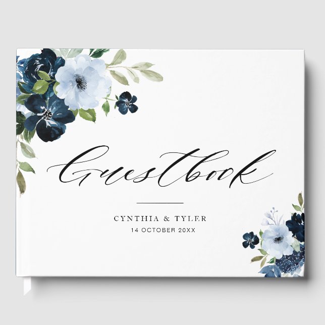 livre d'or bleu marine floral mariage (Recto)
