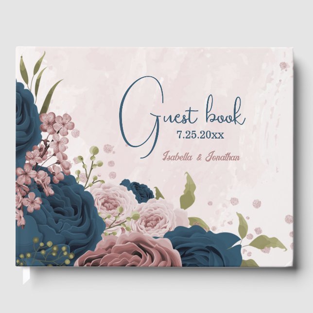 Livre D'or bleu marine rose mariage (Recto)