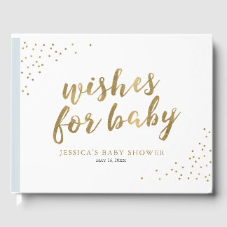 Livre D'or Bleu & Or Grilles Modernes Voeux pour Baby shower