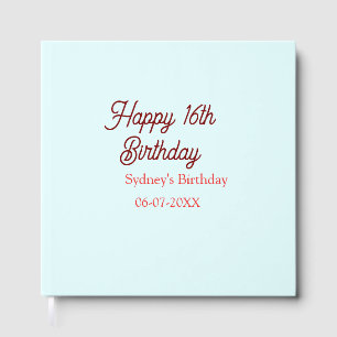 Livre D'or Bleu pastel rouge joyeux 16e anniversaire nom date