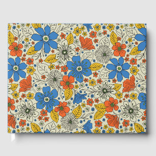 Livre D'or Bleu rétro, Jaune & Orange Floral