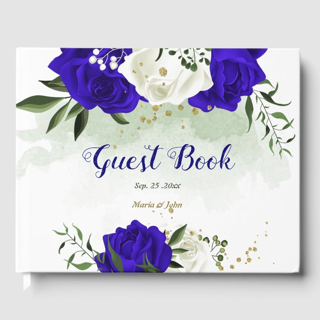 Livre D'or bleu royal fleurs blanches mariage (Recto)