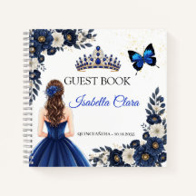 Livre d'or bleu royal pour les invités de Quinceañ