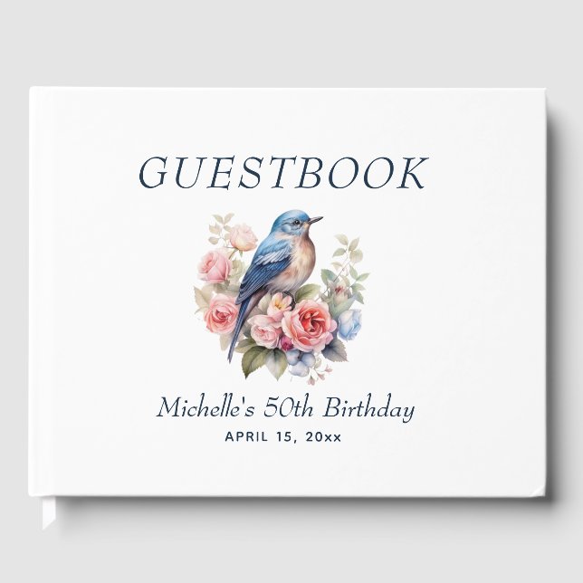 Livre D'or Blue Bird Rose Floral 50e anniversaire (Recto)