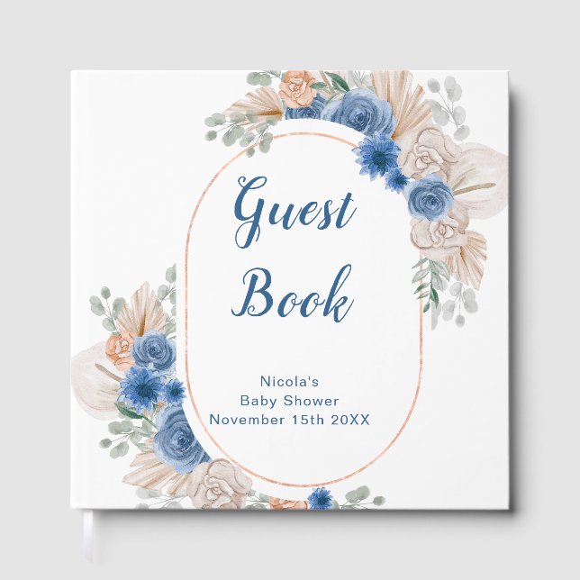 Livre D'or Blue Boho Pampas Grass Baby Shower (Recto)