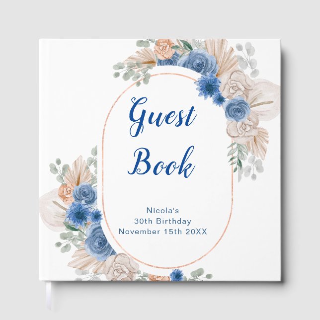Livre D'or Blue Boho Pampas Grass Birthday Party (Recto)