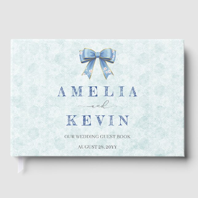 Livre D'or Blue Bow Engagement Invitation – Japanese Style (Recto)