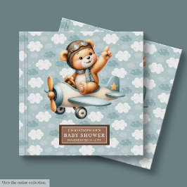 Livre d'or Blue Brown Teddy Bear Pilot Baby shower