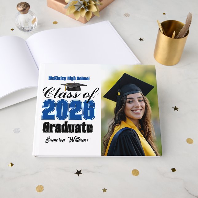 Livre D'or Blue Class of 2026 Graduation Photo (Recto ouvert)
