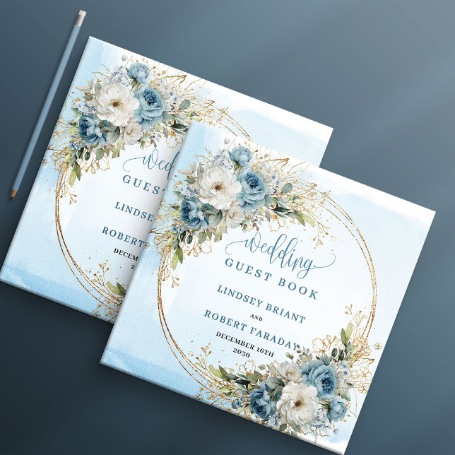 Livre D'or Blue Flowers Greenery Gold Wedding Guest Book (Blue Flowers Greenery Gold Wedding Guest Book)