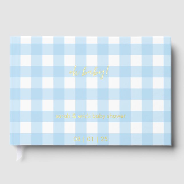 Livre D'or Blue Gingham Baby Shower Guest Book (Recto)