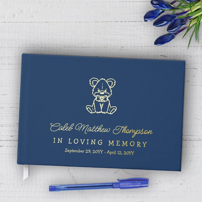 Livre D'or Blue Gold Teddy Bear Garçon En Mémoire Amoureuse (Créateur téléchargé)