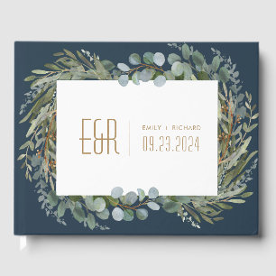 Livre D'or Blue Green Eucalyptus Frame Gold sur blanc