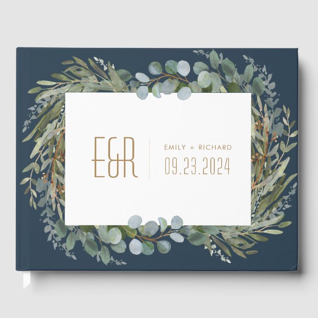 Livre D'or Blue Green Eucalyptus Frame Gold sur blanc (Recto)