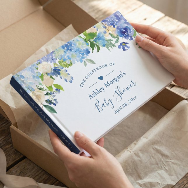 Livre D'or Blue Hydrangea Aquarelle Baby shower Floral (Créateur téléchargé)