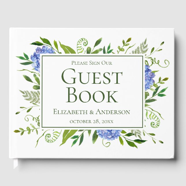 Livre D'or Blue Hydrangeas Floral Mariage d'aquarelle (Recto)