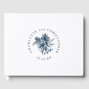 Livre D'or Blue indigo aquarelle lin fleuri mariage