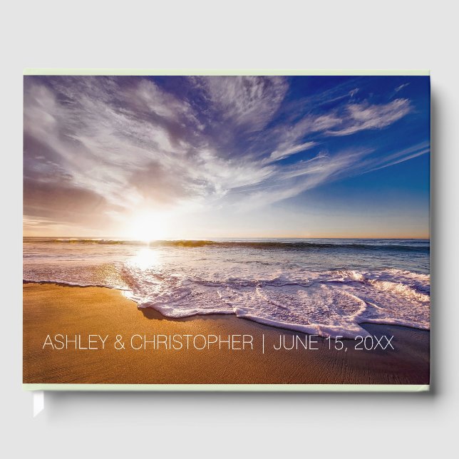 Livre D'or Blue Tropical Ocean Beach Sunset Mariage (Recto)