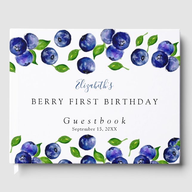 Livre D'or Blueberry Berry Premier Anniversaire Aquarelle mig (Recto)