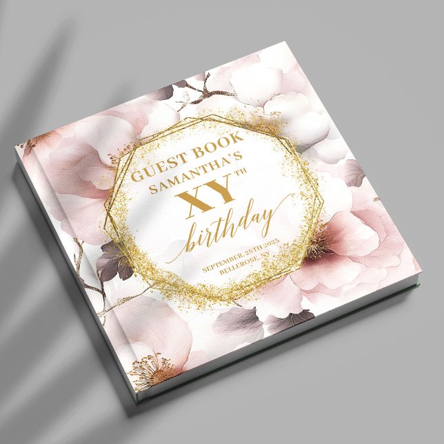 Livre D'or Blush ivoire brillant Or N'importe quel Anniversai (Glowing Blush Ivory Gold Any Birthday Guest Book)