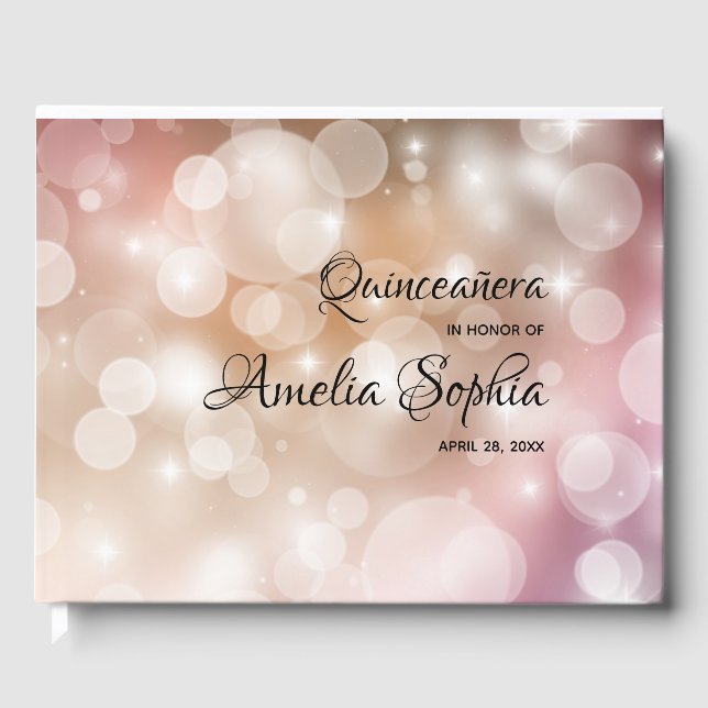 Livre D'or Blush Rose Gold Bokeh Quinceanera Party (Recto)