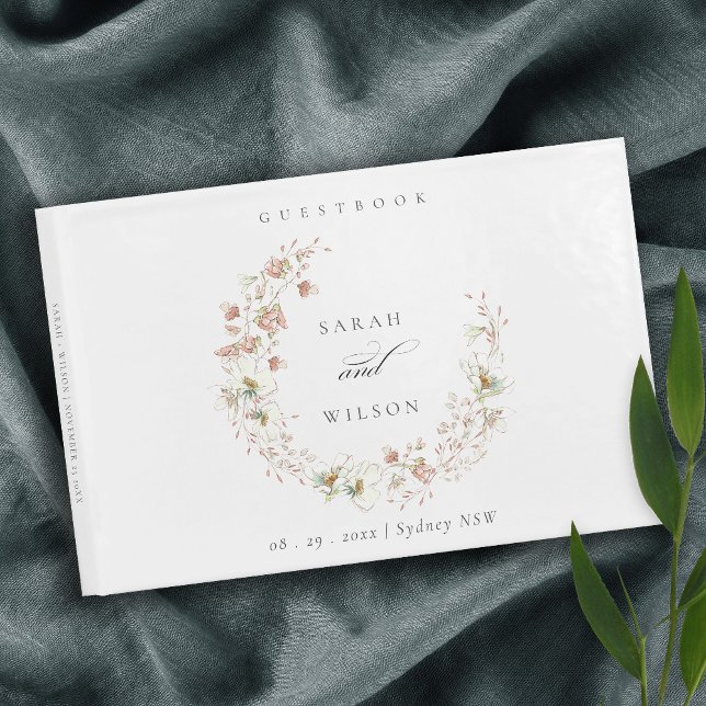 Livre D'or Blush White Rustic Meadow Floral Wreath Mariage (Créateur téléchargé)