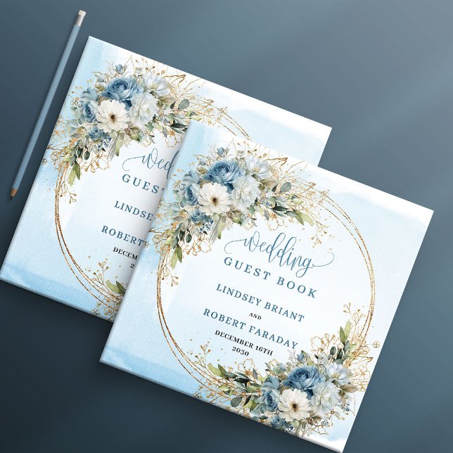 Livre D'or Bohemian Blue Flowers Eucalyptus Gold Guest Book (Bohemian Blue Flowers Eucalyptus Gold Guest Book)