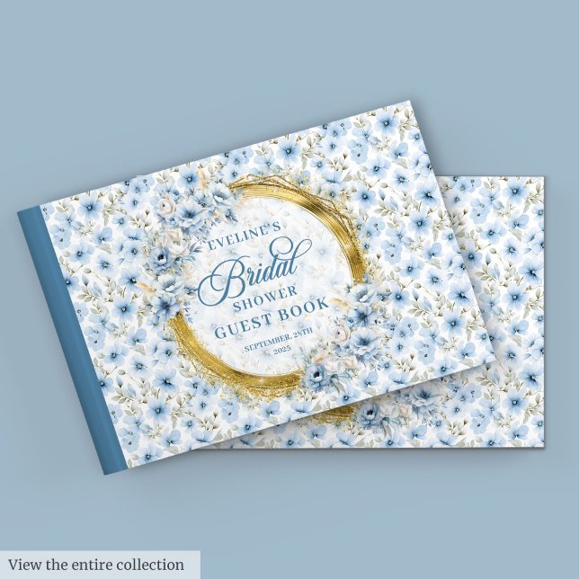 Livre D'or Boho Bleu Poussiéreux Or Fleurs Sauvages Baby Show (Boho Dusty Blue Gold Wild Flowers Bridal Shower Guest Book)