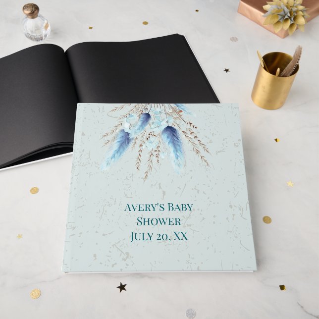 Livre D'or Boho Blue Pampas Grandes (Recto ouvert)