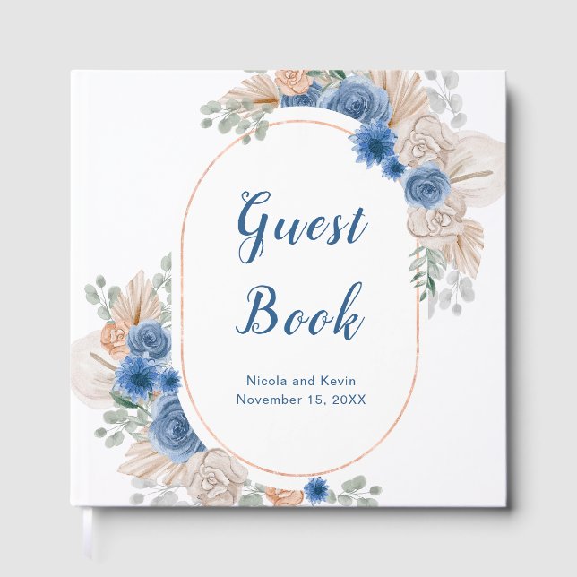 Livre D'or Boho Blue Pampas Grass Wedding Guest Book (Recto)