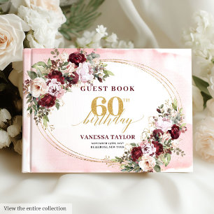 Livre D'or Boho Blush Bourgogne Or Roses 60e Anniversaire