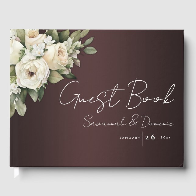 Livre D'or Boho Burgundy et White Rose Bouquet Mariage (Recto)