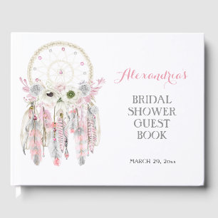 Livre D'or Boho Dream Catcher Plumes gris rose Flèches