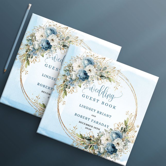 Livre D'or Boho Dusty Blue Flowers Greenery Gold Guest Book (Boho Dusty Blue Flowers Greenery Gold Guest Book)