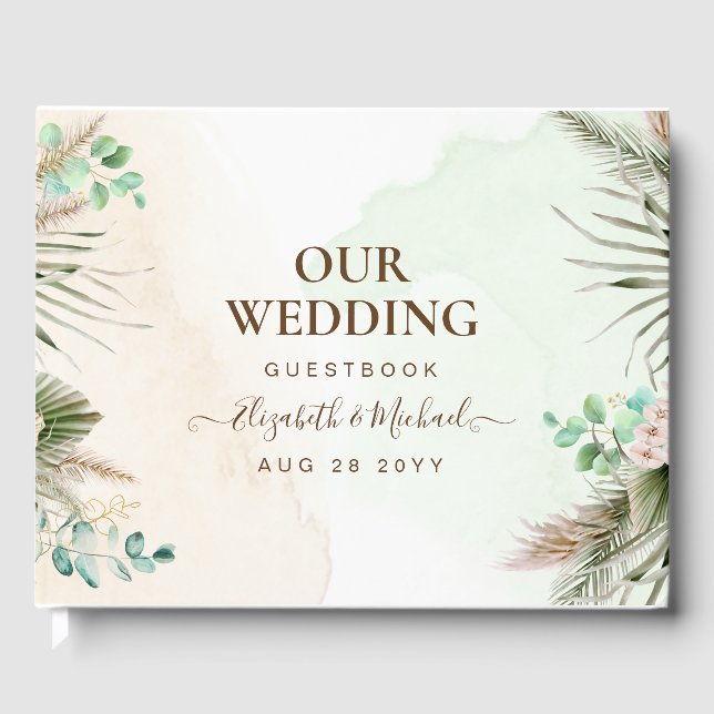 Livre D'or BOHO Eucalyptus Pampas Mariage vert herbe (Recto)