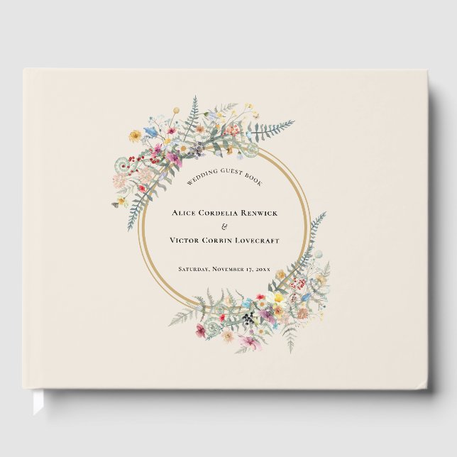 Livre D'or Boho Fleur sauvage Fern Mariage beige (Recto)