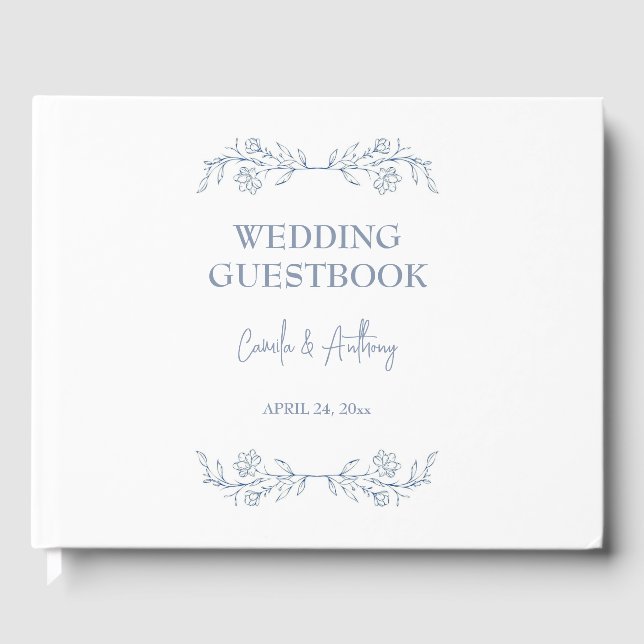 Livre D'or Boho floral bleu Haut Mariage frontalier (Recto)
