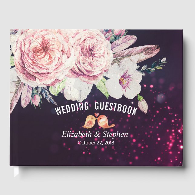 Livre d'or Boho Floral Plumes violet clair mariage (Recto)