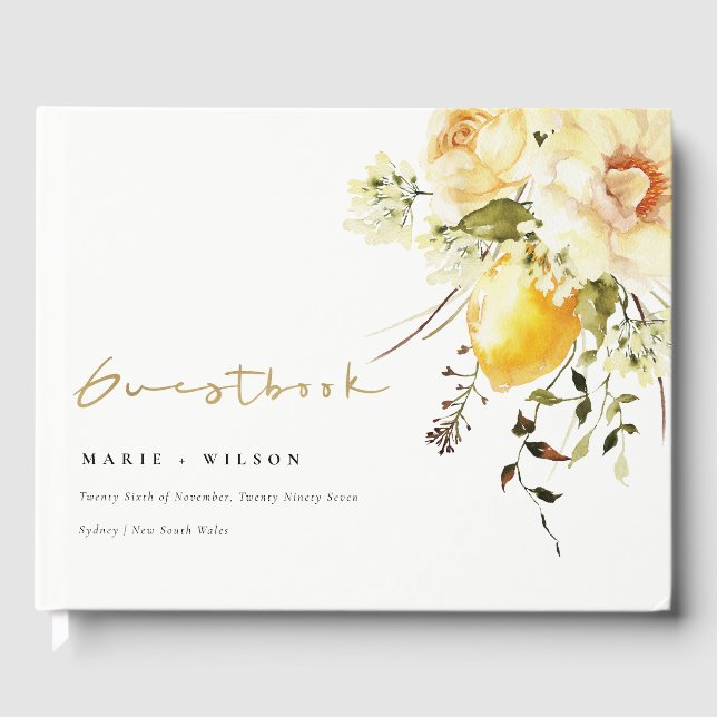 Livre D'or Boho Lemon Aquarelle jaune Mariage floral (Recto)