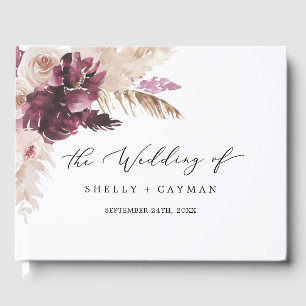 Livre D'or Boho Pampas Grass Monogramme Retour Mariage
