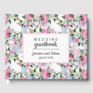 Livre D'or Boho rose blanc bleu Mariage Fleur personnalisée