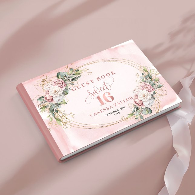 Livre D'or Boho Rose Gold Floral Eucalyptus Sweet Sixteen  (Boho Rose Gold Floral Eucalyptus Sweet Sixteen Guest Book)