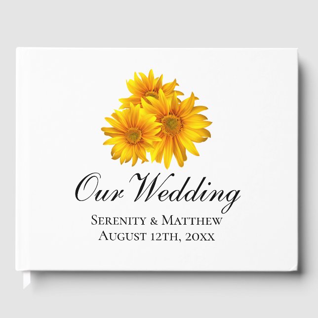 Livre D'or Boho Tournesol Pays Jaune Floral Mariage (Recto)