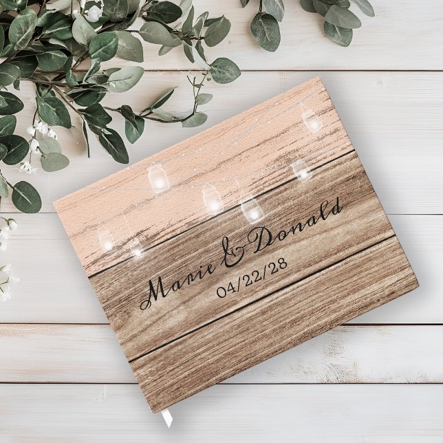 Livre D'or Bois et lanternes roses rustiques (Créateur téléchargé)