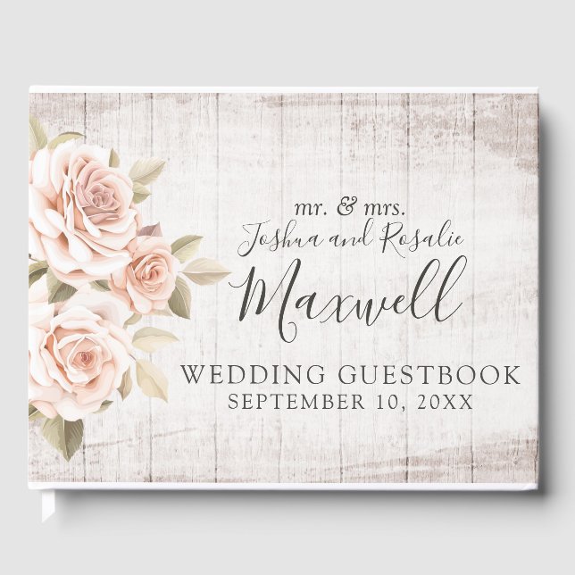 Livre D'or Bois rustique & Roses romantiques Shabby Chic Mari (Recto)