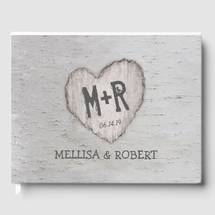 Livre D'or Bois rustique sculpté Coeur Birch Mariage